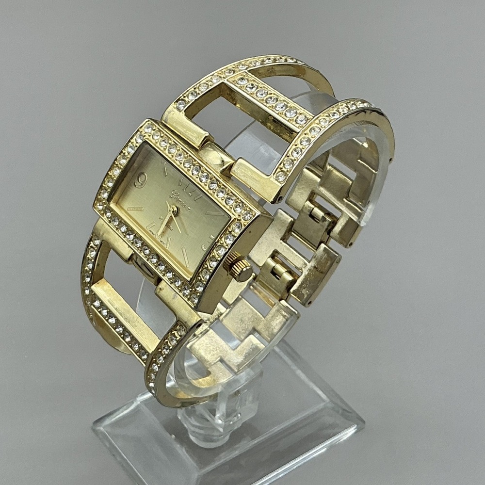 Geneva Womens Watch Gold Tone Crystal Bangle Bracelet Gold Tone Dial NEW BATTERY